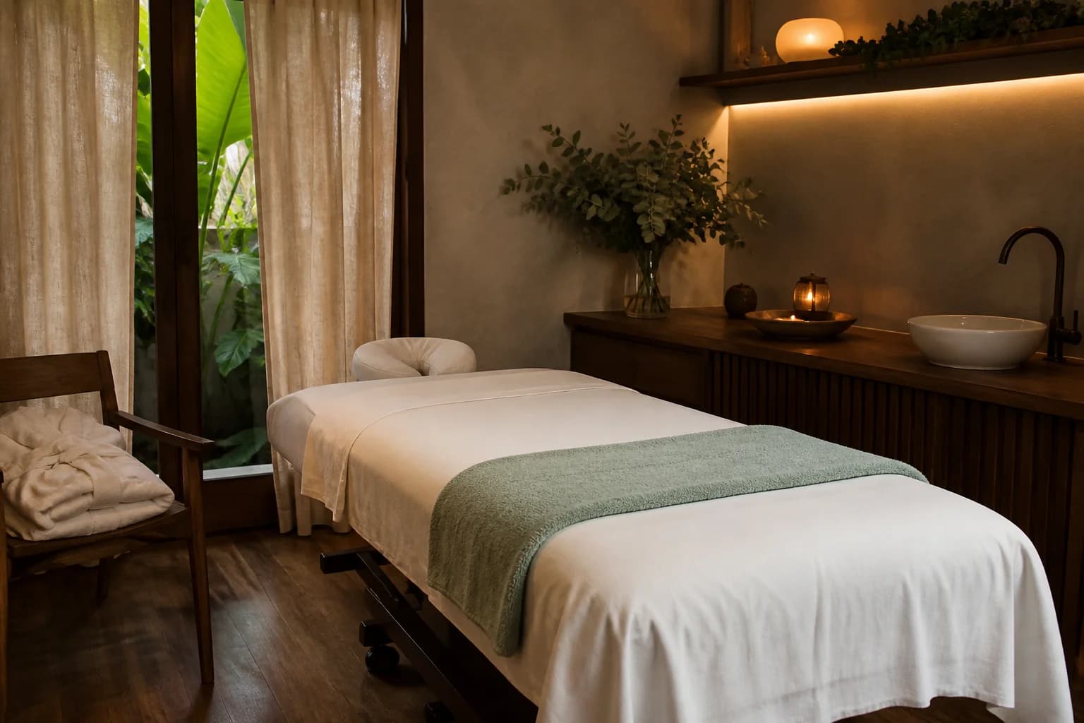 Sala preparada para sessão de massagem