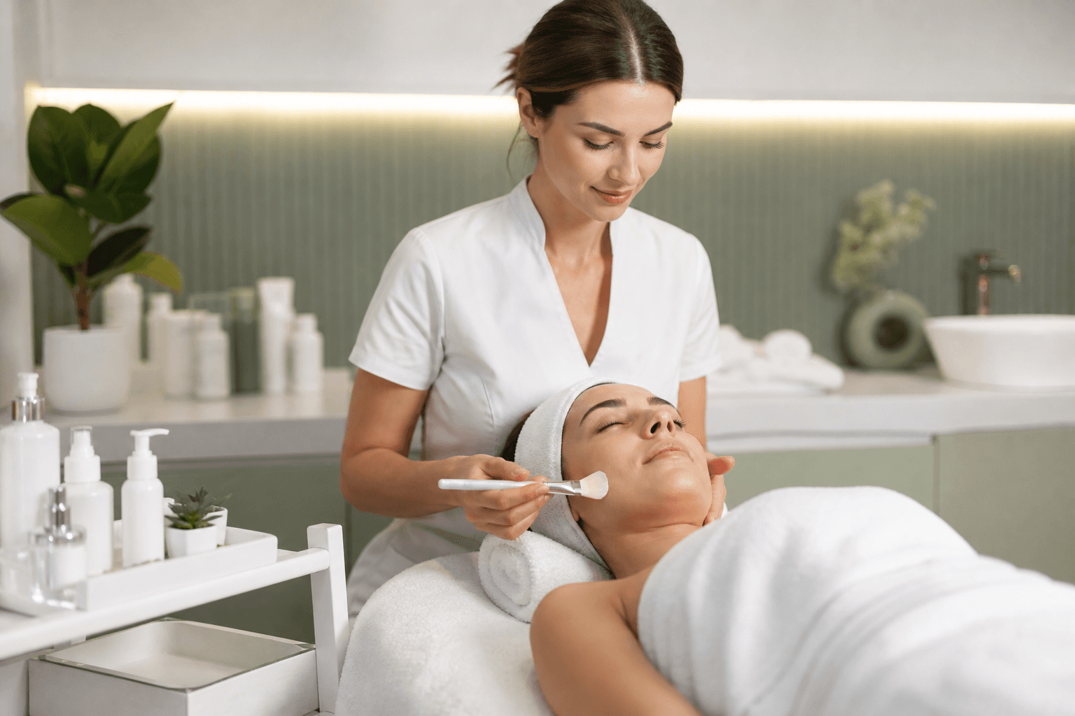 Cabine de estética preparada para protocolo facial